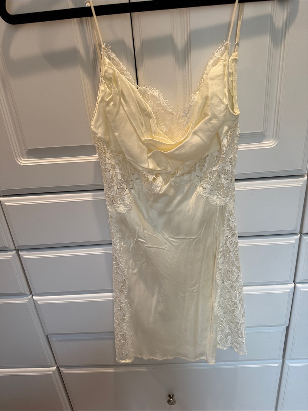 For Love And Lemons Cream Satin Lace Cowl Mini Slip Dress